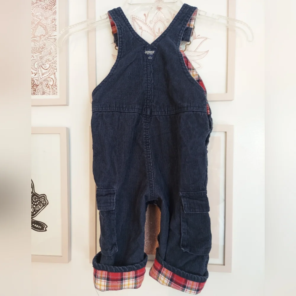 🎁 10/$25- corduroy overall with plaid lining,  12 months, navy blue